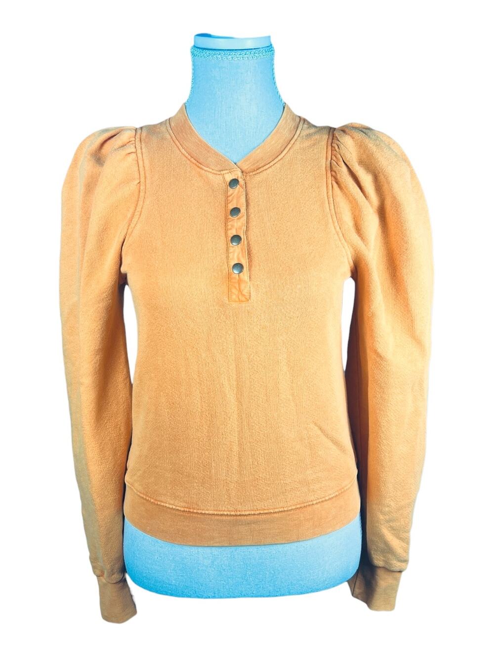 Ulla Johnson Asher Aprile Garment Dyed Orange Puff Sleeve Henley Top P XS